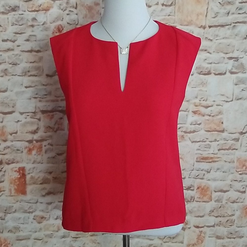 New Armani Exchange Red Textured V-Neck Top